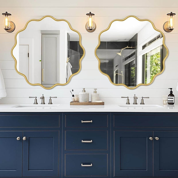 Gold Round Mirror Wavy Bathroom Vanity Mirror - GlassAura