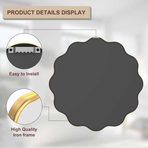 Gold Round Mirror Wavy Bathroom Vanity Mirror - GlassAura