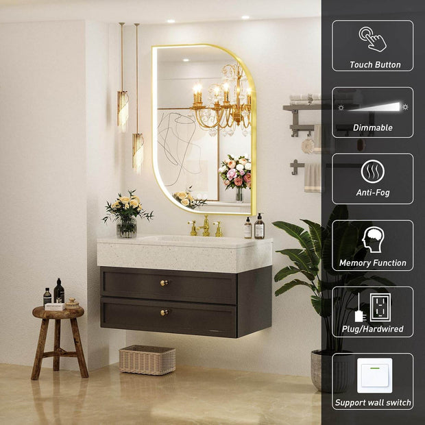 LED Mirror for Bathroom with Lights, Asymmetrical Unique Design - GlassAura