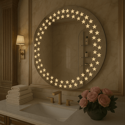 Premium LED Light Round Star Design Wall Mirror - GlassAura