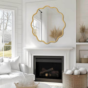 Gold Round Mirror Wavy Bathroom Vanity Mirror - GlassAura