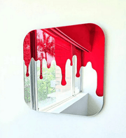 Red Drip Modern Wall Mirror – Bold Artistic Decor - GlassAura