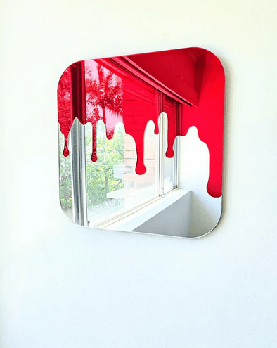 Red Drip Modern Wall Mirror – Bold Artistic Decor - GlassAura