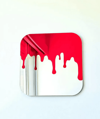 Red Drip Modern Wall Mirror – Bold Artistic Decor - GlassAura