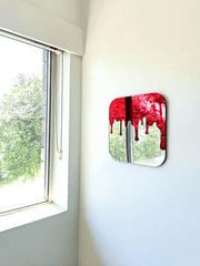 Red Drip Modern Wall Mirror – Bold Artistic Decor - GlassAura