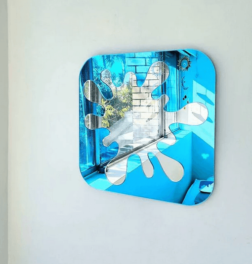 Modern Blue Splat Wall Mirror – Artistic Home Decor - GlassAura