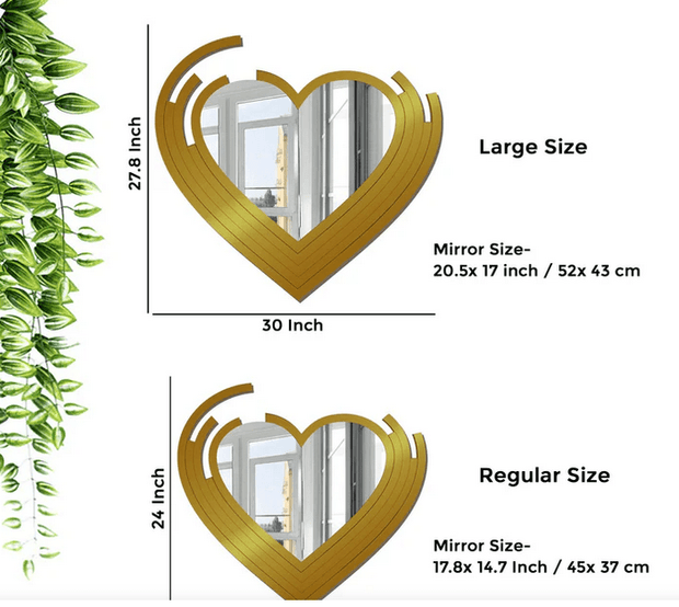 Heart-Shaped Wall Mirror – Gold Textured Wooden Frame - GlassAura