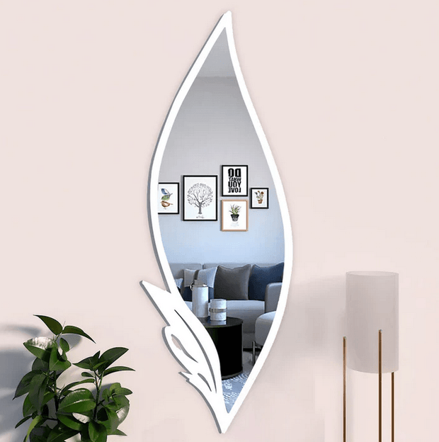 Slender Leaf Vanity Mirror – Metallic White Frame - GlassAura