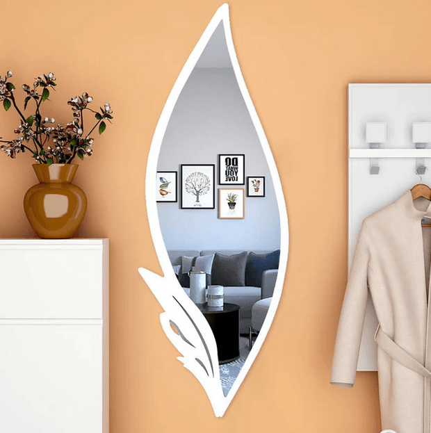 Slender Leaf Vanity Mirror – Metallic White Frame - GlassAura