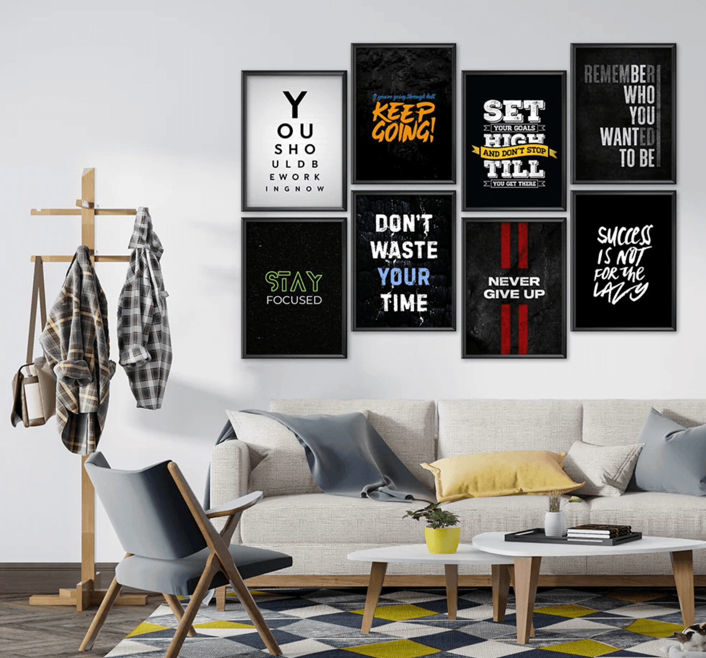 Motivational Mix 8-Panel Office Wall Art - GlassAura