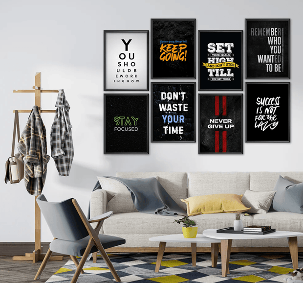 Motivational Mix 8-Panel Office Wall Art - GlassAura