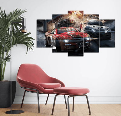 Red Silver Racing Cars 5-Panel Canvas Wall Art - GlassAura
