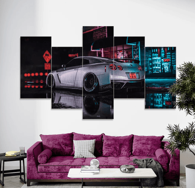 Aesthetic Racing Car at Night – 5-Panel Wall Art - GlassAura