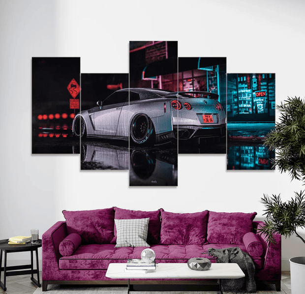 Aesthetic Racing Car at Night – 5-Panel Wall Art - GlassAura