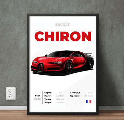 Red Bugatti Chiron Wall Art – Supercar Canvas with Specs - GlassAura
