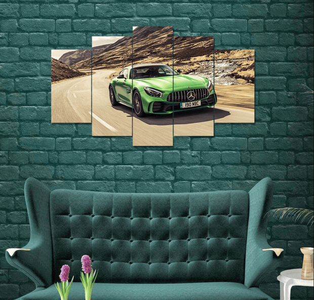Green Mercedes-AMG GT R – 5-Panel Wall Art - GlassAura