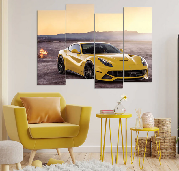 Yellow Ferrari – 4-Panel Mountain Landscape Wall Art