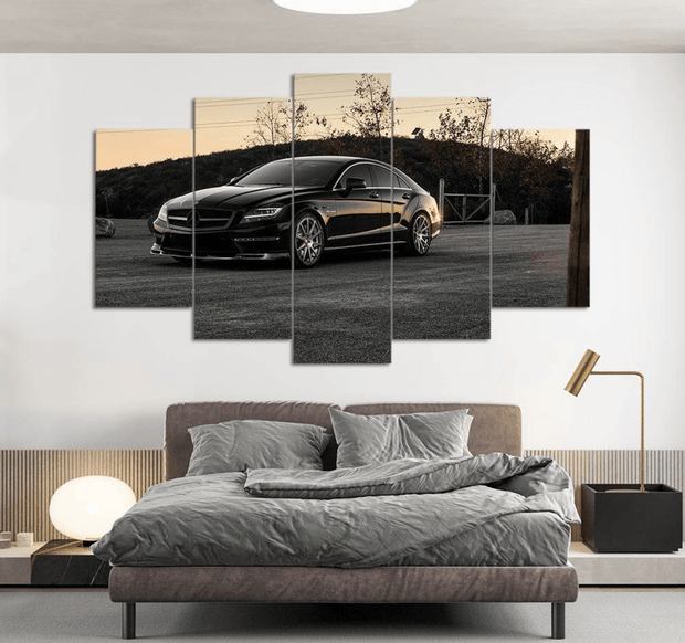 Black Mercedes – 5-Panel Landscape Wall Art - GlassAura