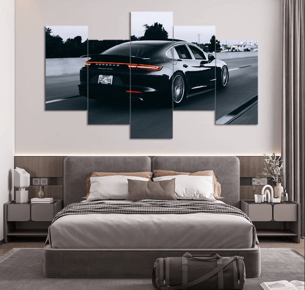 Black Porsche Duotone – 5-Panel Car Wall Art - GlassAura