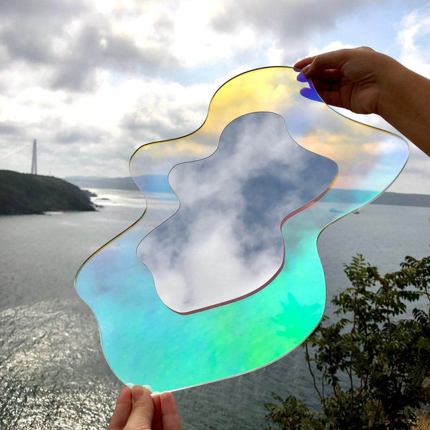 Colorful Abstract Wavy Mirror - Holographic, Modern Home Decor - GlassAura