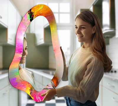 Pink Abstract Asymmetrical Glass Wall Mirror , Colorful Irregular Decor for Modern Interiors - GlassAura
